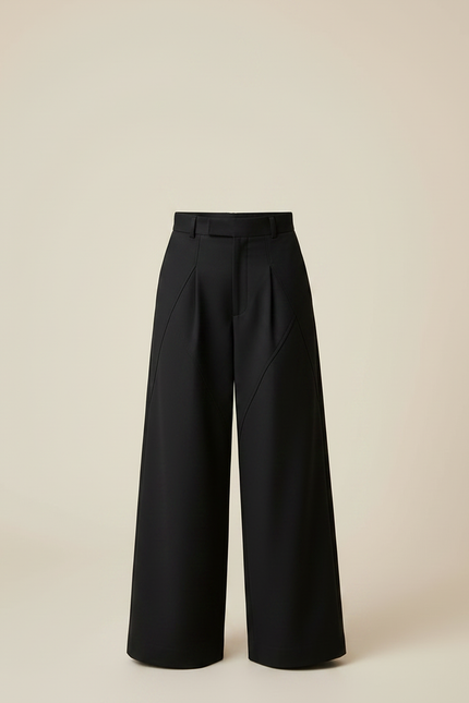 Pantalon À Pince Noir Droit Ample Plissé Moderne Garçon - Gabardine - vue 3