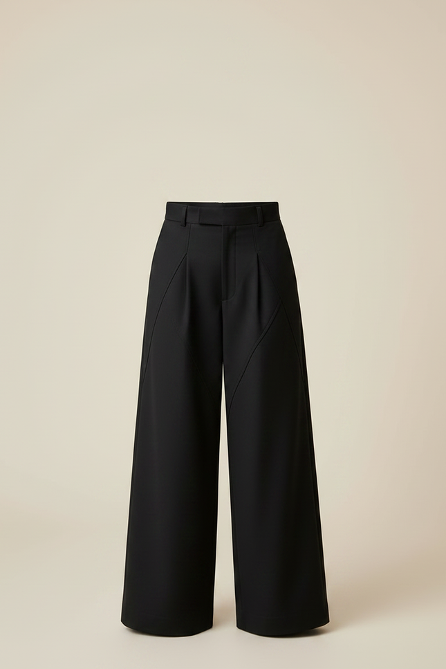 Pantalon À Pince Noir Droit Ample Plissé Moderne Garçon - Gabardine - vue 3
