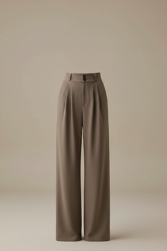 Pantalon À Pince Marron Taille Haute Ample Fluide Élégant - Polyester - vue 3