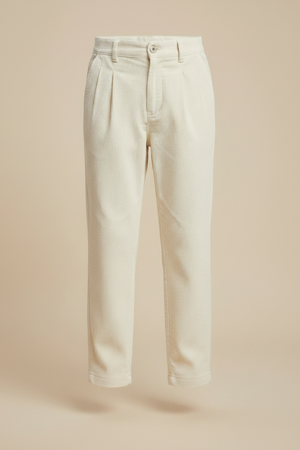 Pantalon À Pince Crème Côtelé Plissé Enfant Décontracté - Beige Cordé - vue 3