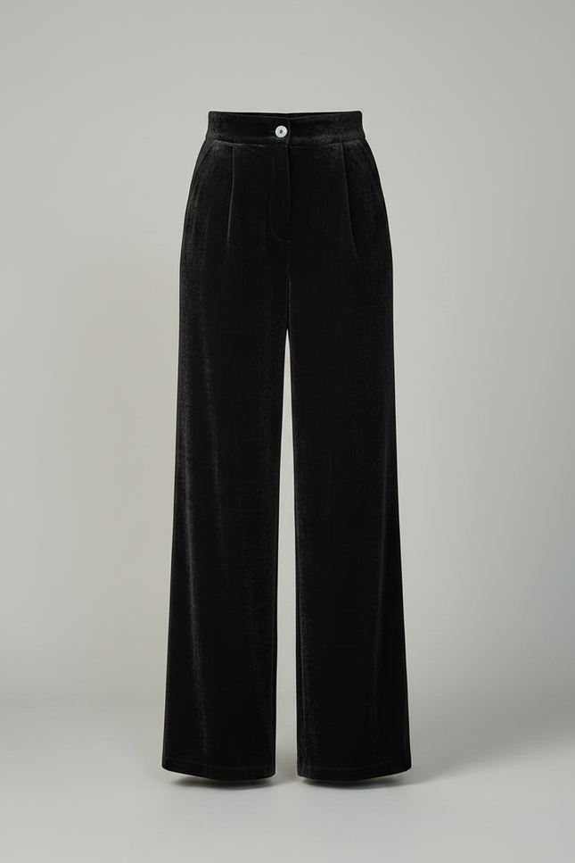 Pantalon À Pince Noir Velours Ample Élégant Taille Haute - vue 3