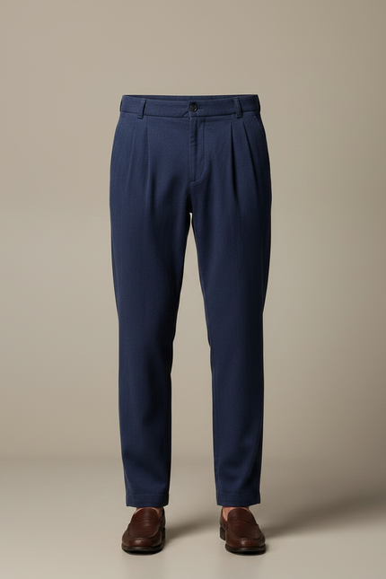 Pantalon À Pince Bleu Marine Plissé Ample Décontracté Homme - Laine - vue 3