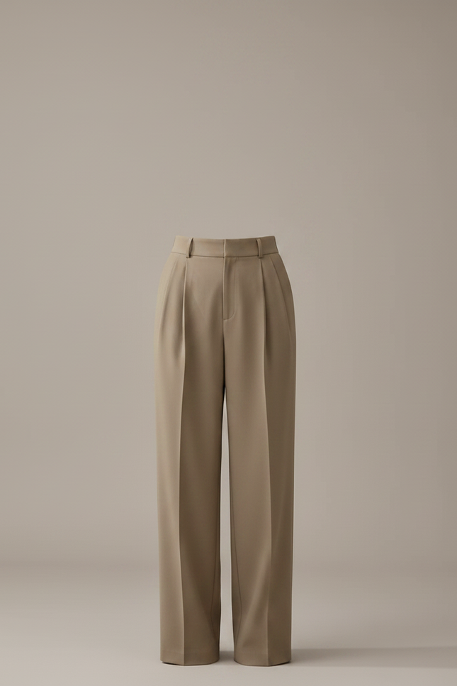 Pantalon À Pince Kaki Plissé Droit Fluide Décontracté - Polyester - vue 3