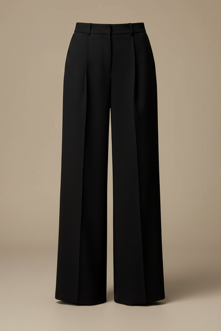 Pantalon À Pince Noir Droit Ample Élégant Ceinturé - Polyester - vue 3