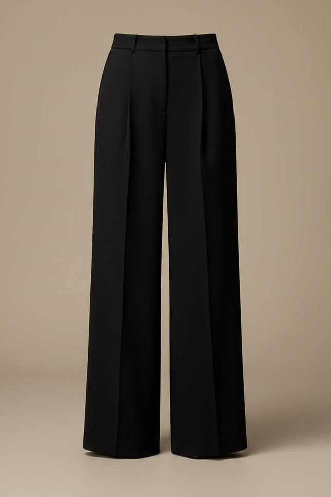 Pantalon À Pince Noir Droit Ample Élégant Ceinturé - Polyester - vue 3