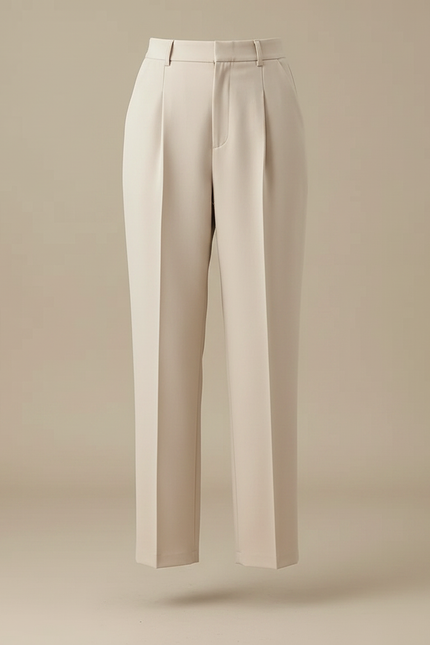 Pantalon À Pince Beige Taille Haute Élégant Fuselé Femme - Polyester - vue 3