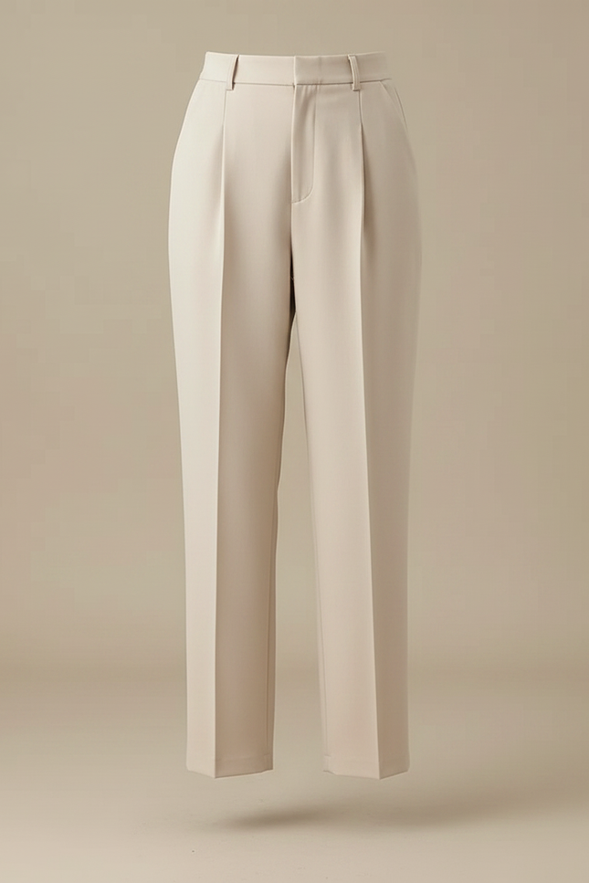 Pantalon À Pince Beige Taille Haute Élégant Fuselé Femme - Polyester - vue 3