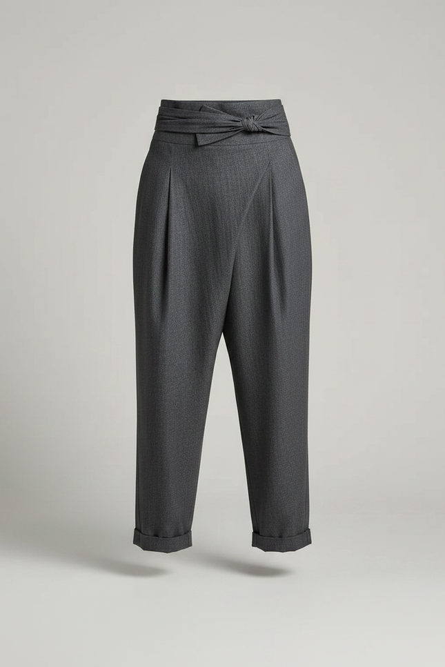 Pantalon À Pince Gris Fluide Taille Haute Femme - Gabardine - vue 3