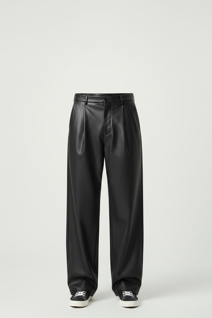 Pantalon À Pince Simili Cuir - Noir - vue 3