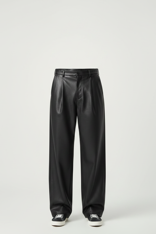 Pantalon À Pince Simili Cuir - Noir - vue 3