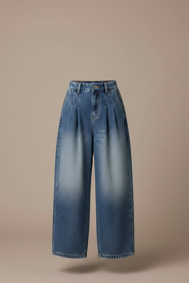 Pantalon À Pince Denim Ample Plissé Dégradé Fille - Bleu Jean - vue 3
