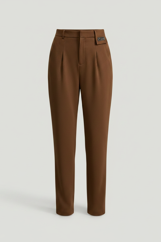 Pantalon À Pince Marron Laine Slim Tapered Élégant - vue 3