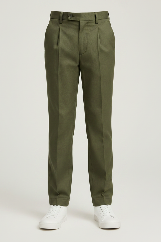 Pantalon À Pince Vert Olive Plissé Garçon Élégant - Gabardine - vue 3