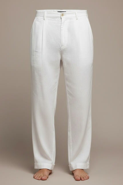 Pantalon À Pince Blanc Lin Ample Respirant Homme - vue 3