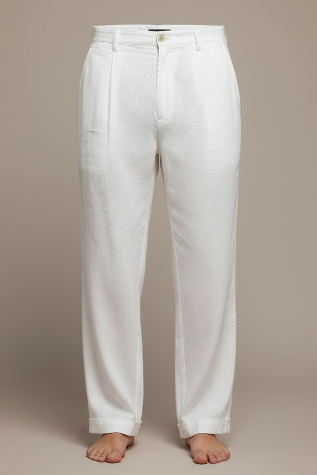 Pantalon À Pince Blanc Lin Ample Respirant Homme - vue 3