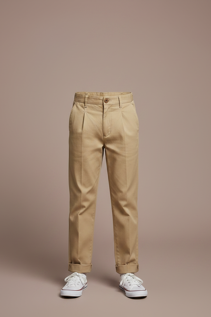 Pantalon À Pince Kaki Plissé Coton Droit Enfant Élégant - Gabardine - vue 3