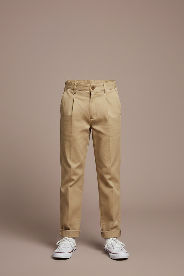 Pantalon À Pince Kaki Plissé Coton Droit Enfant Élégant - Gabardine - vue 3