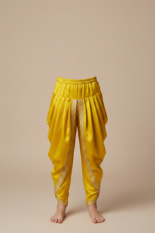 Pantalon À Pince Jaune Satiné Ample Plissé Doré Enfant - vue 3