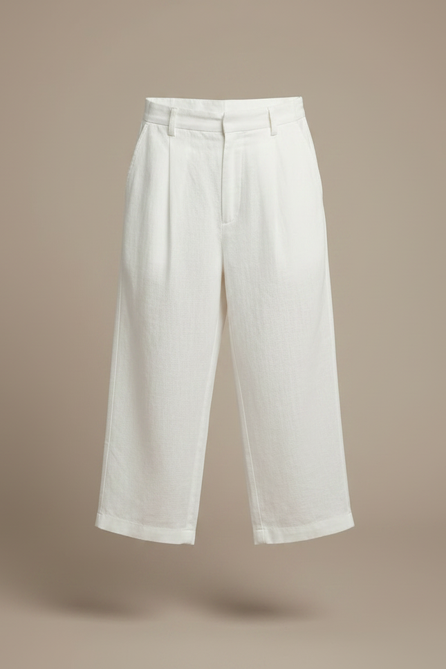 Pantalon À Pince Blanc Plissé Ample Coton Enfant - Lin - vue 3