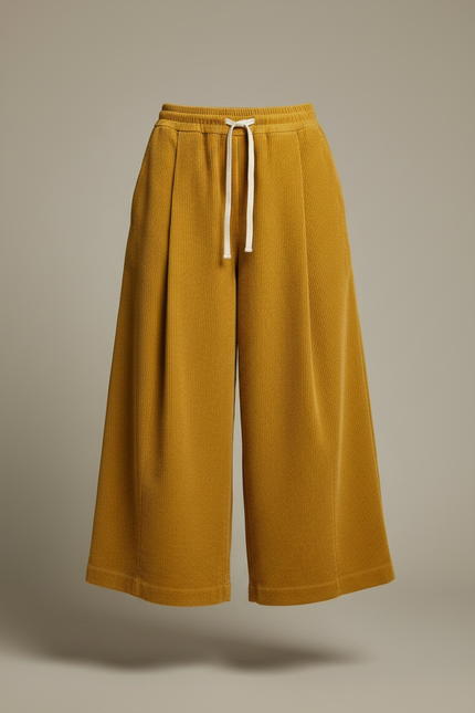 Pantalon À Pince Jaune Côtelé Ample Décontracté Femme - Cordé - vue 3