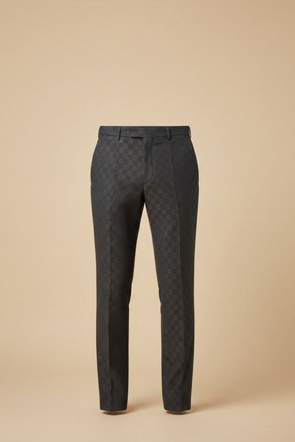 Pantalon À Pince Gris Carreaux Slim Élégant Homme - Laine - vue 3