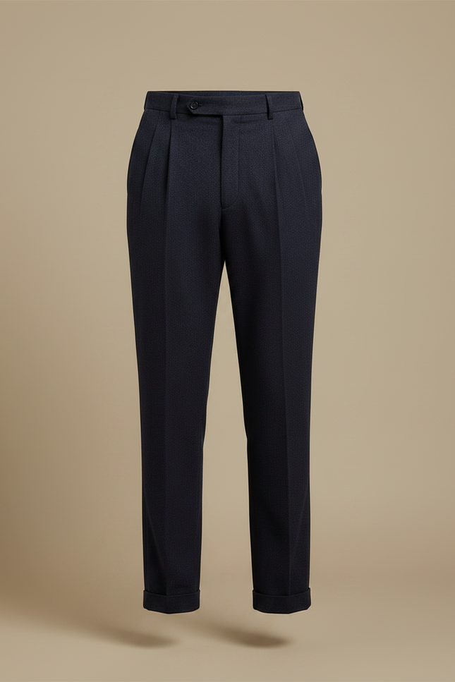 Pantalon À Pince Bleu Marine Plissé Droit Élégant - Laine - vue 3