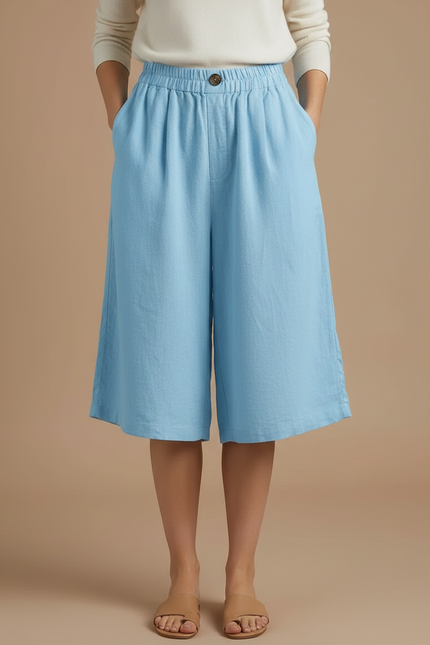 Pantalon À Pince Bleu Ciel Ample Lin Coton Décontracté - vue 3