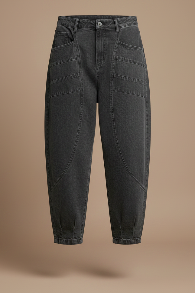 Pantalon À Pince Gris Ample Décontracté Cargo Femme - Jean - vue 3