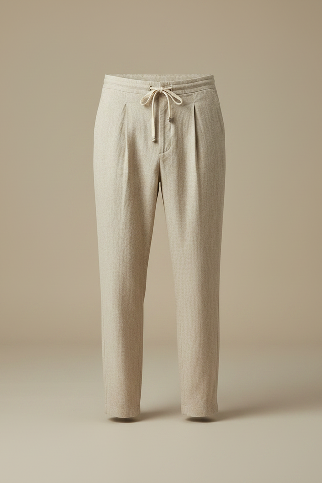Pantalon À Pince Beige Lin Plissé Décontracté Homme - vue 3