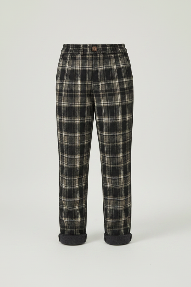 Pantalon À Pince Carreaux Écossais Chaud Doublé Molleton Garçon - Multicolore Tweed - vue 3