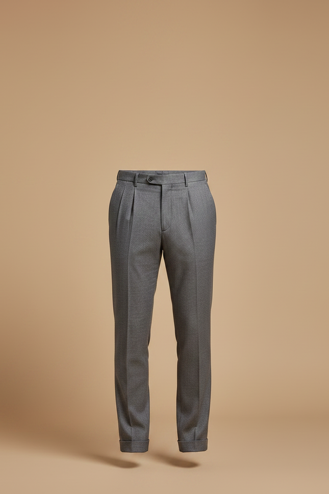 Pantalon À Pince Gris Élégant Droit Classique Homme - Laine - vue 3