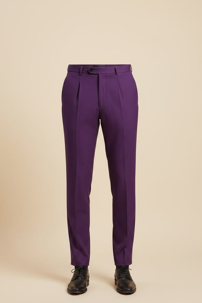 Pantalon À Pince Violet Plissé Élégant Homme - Gabardine - vue 3