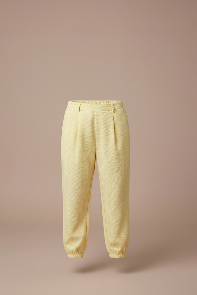 Pantalon À Pince Jaune Texturé Ample Enfant Décontracté - Coton - vue 3