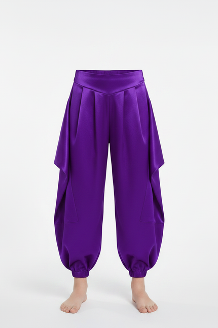 Pantalon À Pince Violet Satiné Ample Enfant Harem - vue 3