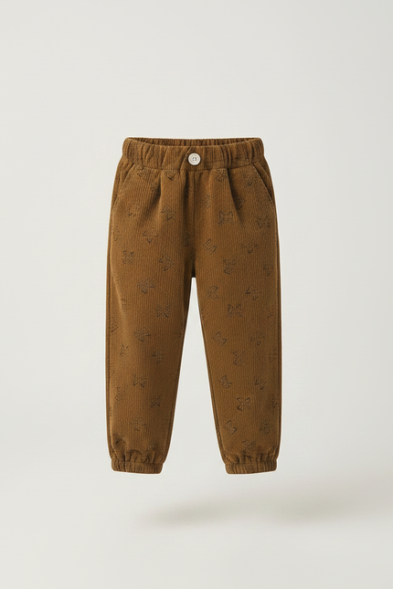 Pantalon À Pince Marron Côtelé Imprimé Ample Enfant - Cordé - vue 3