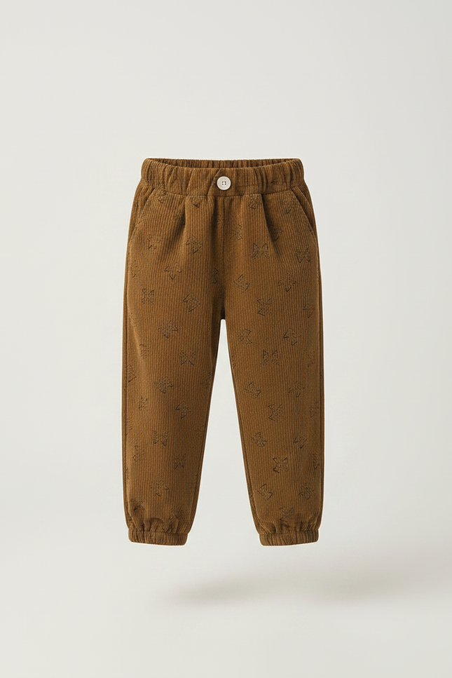 Pantalon À Pince Marron Côtelé Imprimé Ample Enfant - Cordé - vue 3