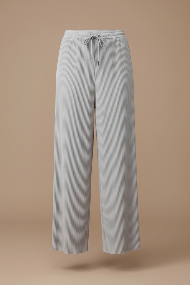 Pantalon À Pince Gris Plissé Ample Fluide Décontracté - Maille - vue 3