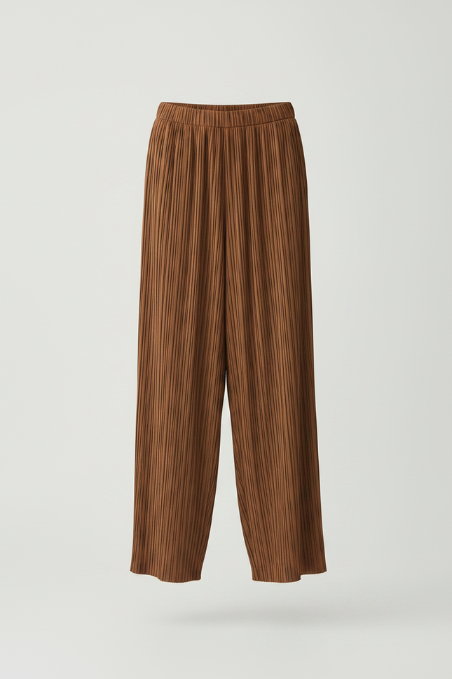 Pantalon À Pince Plissé Marron Ample Fluide - Polyester - vue 3
