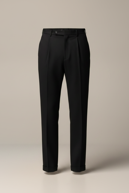 Pantalon À Pince Noir Plissé Droit Élégant Homme - Gabardine - vue 3