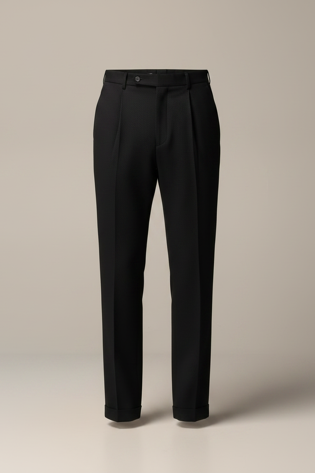 Pantalon À Pince Noir Plissé Droit Élégant Homme - Gabardine - vue 3