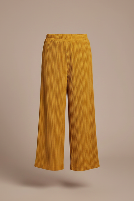 Pantalon À Pince Jaune Plissé Ample Décontracté Enfant - Maille - vue 3