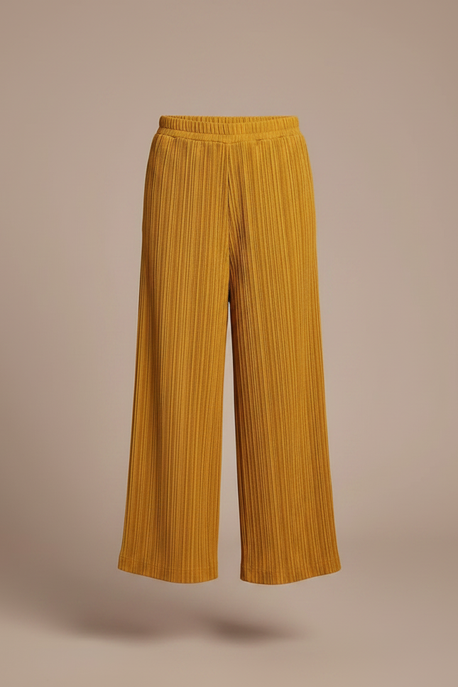 Pantalon À Pince Jaune Plissé Ample Décontracté Enfant - Maille - vue 3