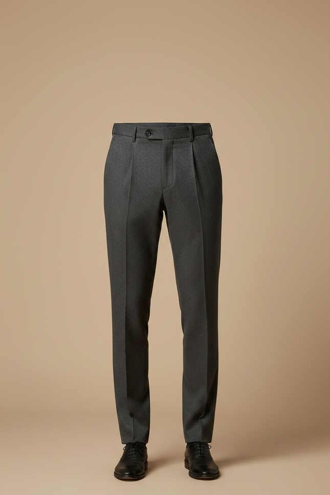 Pantalon À Pince Gris Motif Micro Plissé Élégant Homme - Laine - vue 3