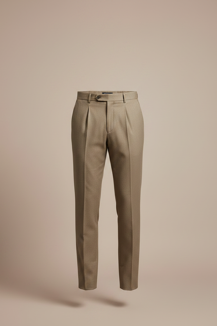 Pantalon À Pince Marron Clair Plissé Droit Élégant Homme - Gabardine - vue 3