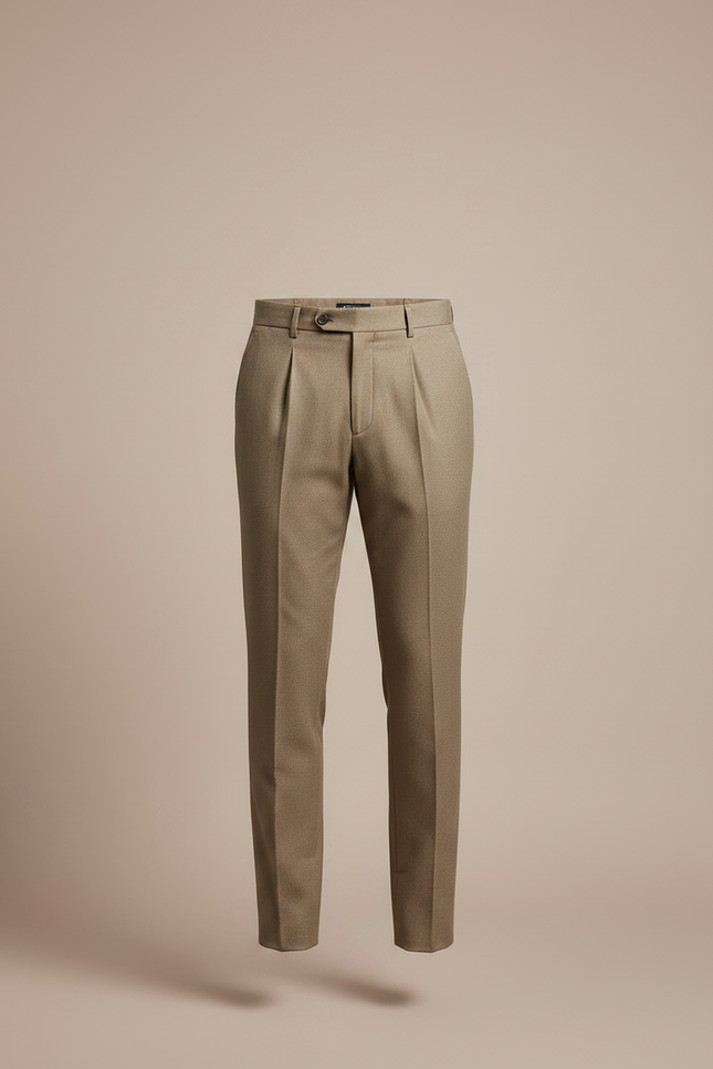Pantalon À Pince Marron Clair Plissé Droit Élégant Homme - Gabardine - vue 3