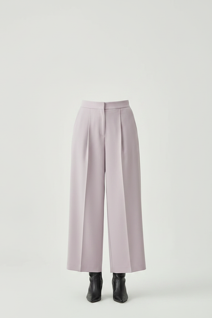 Pantalon À Pince Lavande Ample Plissé Taille Haute - Violet Polyester - vue 3