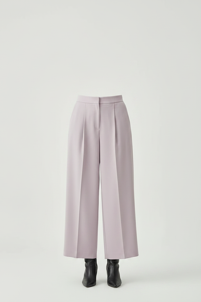 Pantalon À Pince Lavande Ample Plissé Taille Haute - Violet Polyester - vue 3