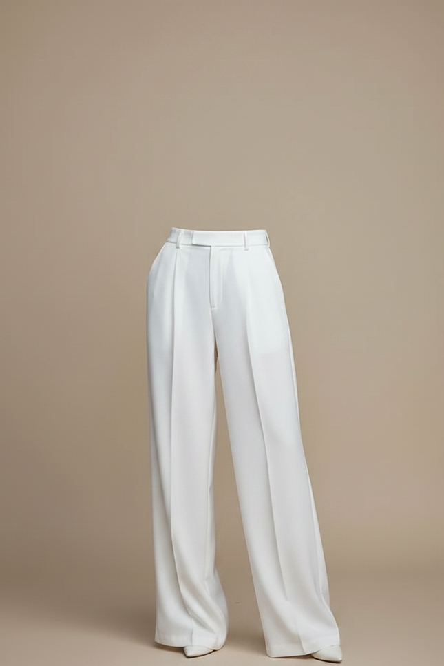Pantalon À Pince Blanc Plissé Ample Élégant Fluide - Viscose - vue 3