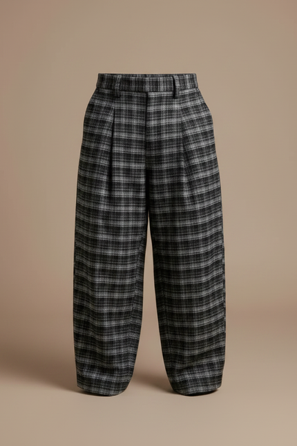 Pantalon À Pince Plaid Large Laine Épais Garçon Hiver - Gris - vue 3