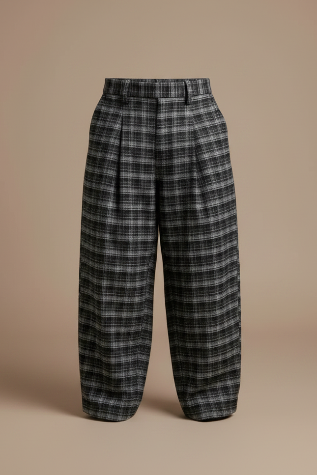 Pantalon À Pince Plaid Large Laine Épais Garçon Hiver - Gris - vue 3